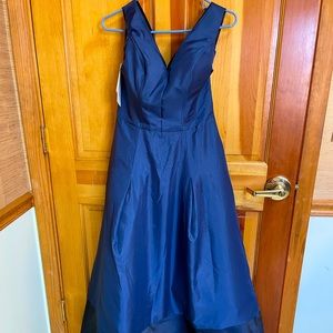 NWT Mingda’s Dress Navy blue, tea length, high low skirt